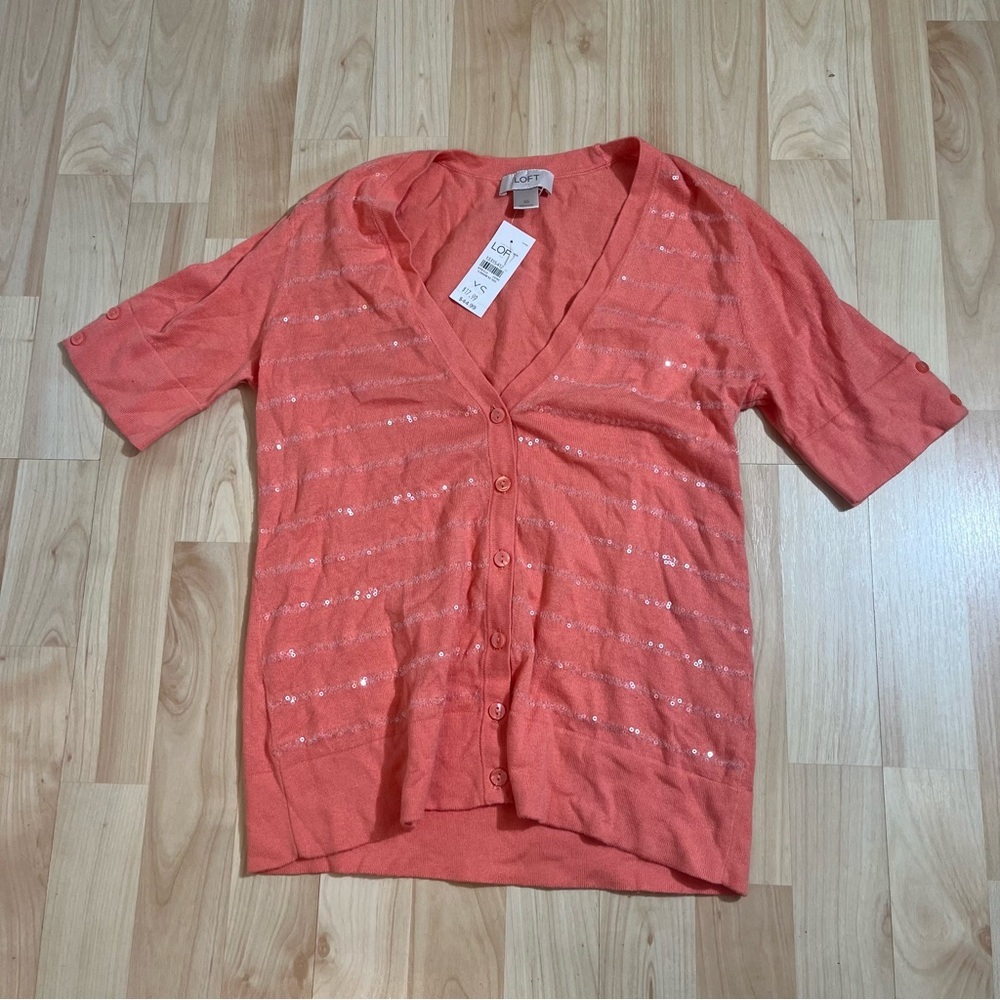 LOFT Womens New With Tags cardigan with sequins Short Sleeve XS